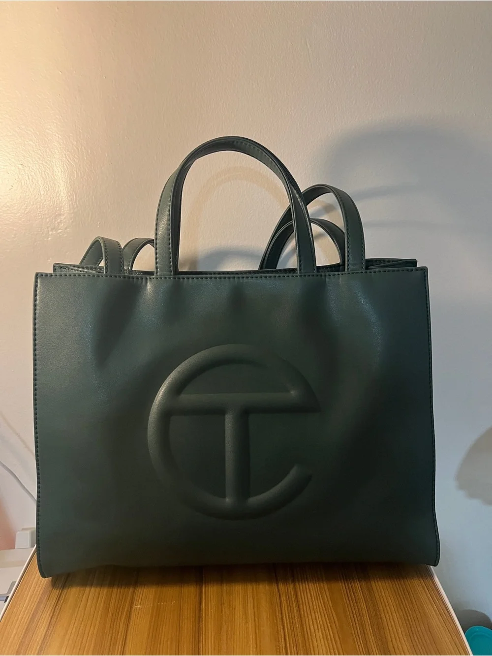Telfar Dark Green Embossed Logo Tote